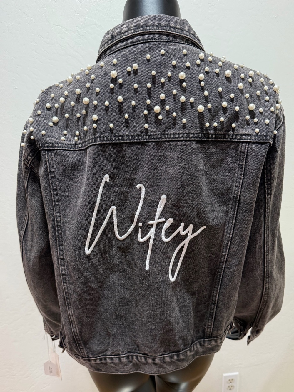 Heirloom Bridal Wifey Pearl Denim Jacket 2XL NWT
